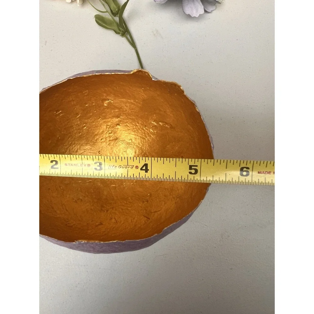 Handmade Cracked Egg Bowl Footed Lavender Gold Floral Arrangement Planter